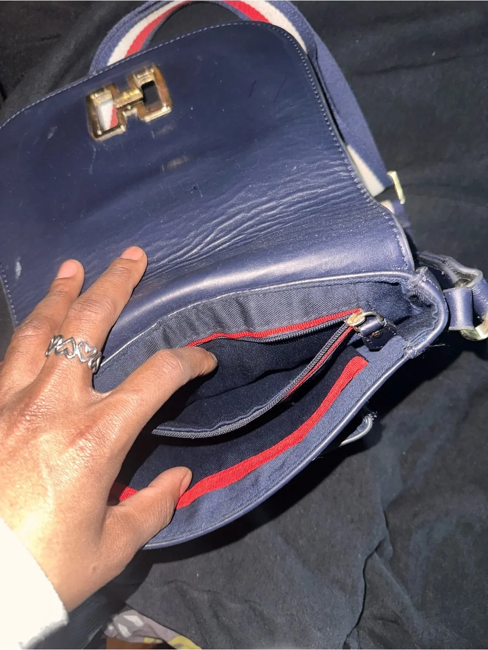 Tommy Hilfiger Navy Messenger Bag with Red Accent Patch